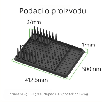 Silikonska podloga za odvodnju posuđa s odvojivim držačem za zdjele i pribor