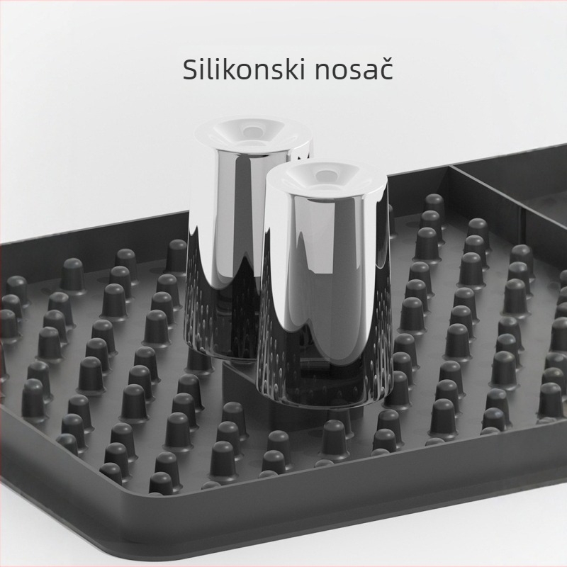 Silikonska podloga za odvodnju posuđa s odvojivim držačem za zdjele i pribor