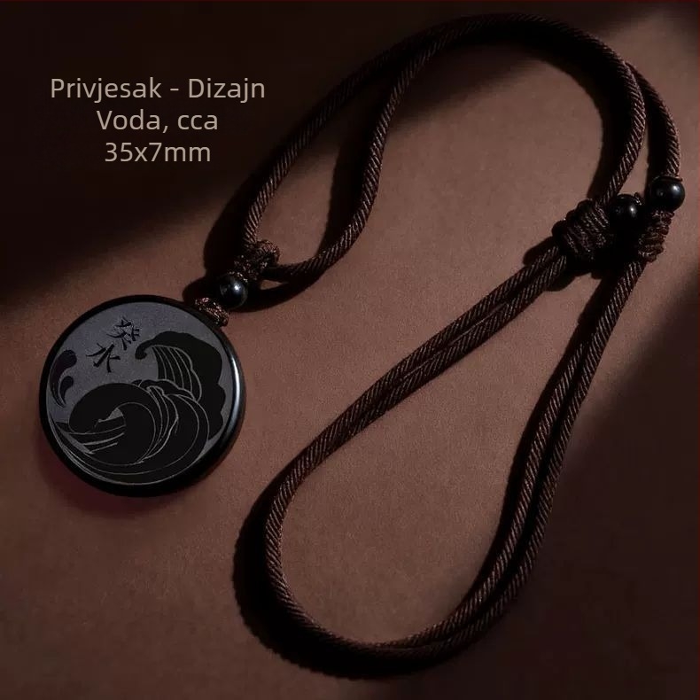 Dvostrani privjesak od obsidijana za vodeni element, energetska kartica vode, ogrlica za muškarce i žene