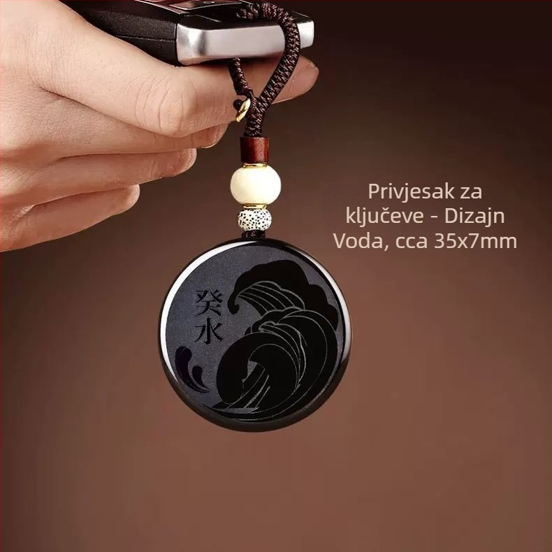 Dvostrani privjesak od obsidijana za vodeni element, energetska kartica vode, ogrlica za muškarce i žene