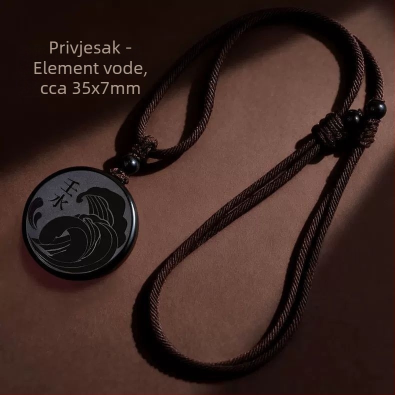 Dvostrani privjesak od obsidijana za vodeni element, energetska kartica vode, ogrlica za muškarce i žene