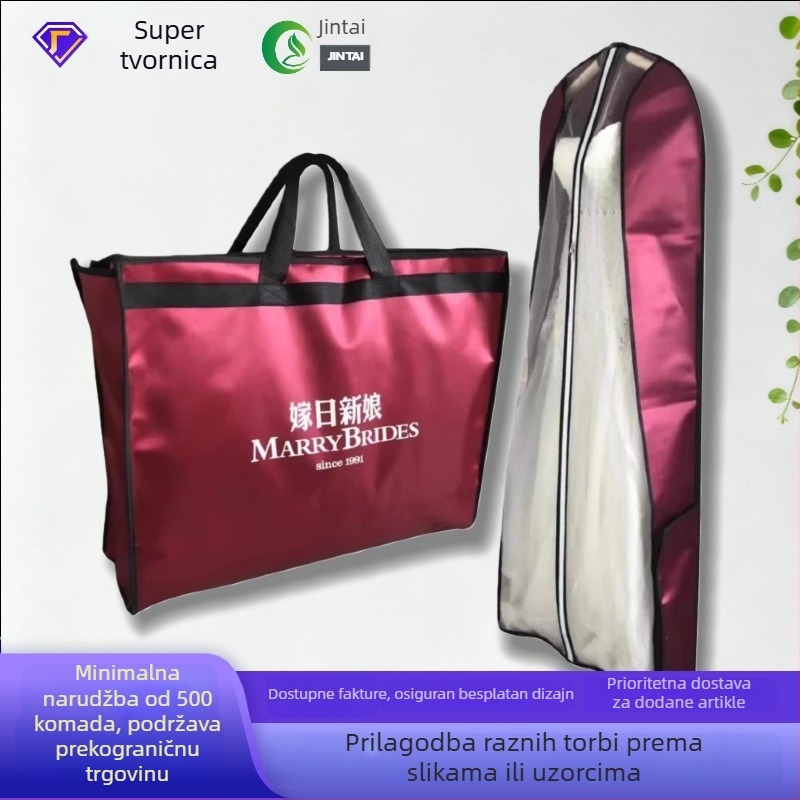 Pokrov za prašinu s prilagođenim logotipom za dugu vjenčanicu s šlepom, vodootporna torba za skladištenje odjeće