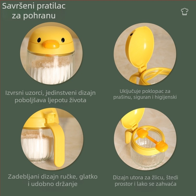 Staklena posuda za začine s motivom patke za kuhinju