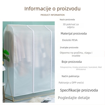 PEVA zaštitni omot za odjeću s prilagodljivim uzorkom, debeli, vodootporni garderobni zaštitnik