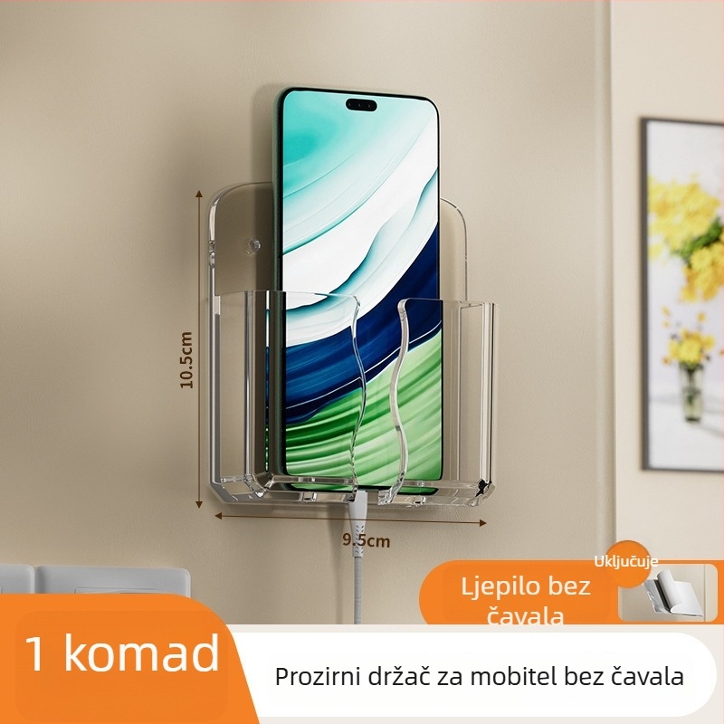 Držač za punjenje telefona, ljepilom montiran na zid bez bušenja, uz krevet, višenamjenski organizator za pohranu