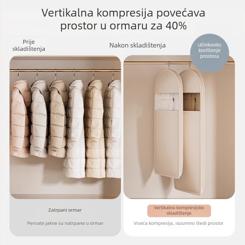 Vješeni zaštitni navlaka za prašinu za jaknu od perja – s prozirnim prozorom za skladištenje u garderobi