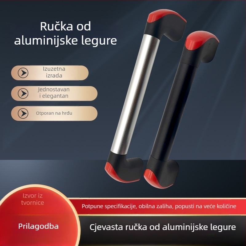 Crna aluminijska cijevna ručka za vrata s bakelitnim gumbom
