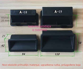 Crna plastična ručka za ormar s otvorom 100×50, ugradbena ABS ručka LS537