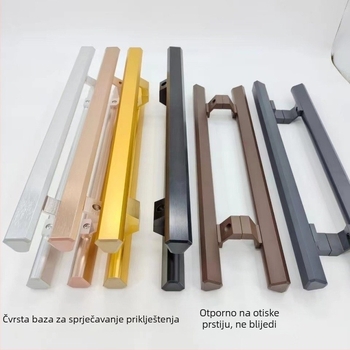 Bezokvirna staklena ručka za vrata sa čvrstim temeljem, svemirski aluminij, produžena ručica za klizna vrata, površinski montirana