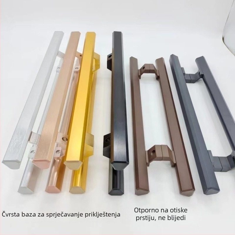 Bezokvirna staklena ručka za vrata sa čvrstim temeljem, svemirski aluminij, produžena ručica za klizna vrata, površinski montirana