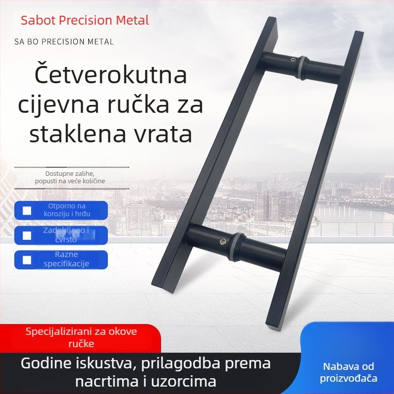 Saab kvadratna cijev ručka za staklena vrata od nehrđajućeg čelika, za staklena vrata, matno crna, titan ruža, titan zlatna, srebrna