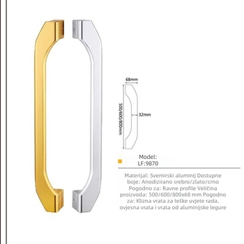 Drška za kaljeno staklo vrata bez rama, crni aluminijski spoj, moderni minimalistički stil za klizna vrata