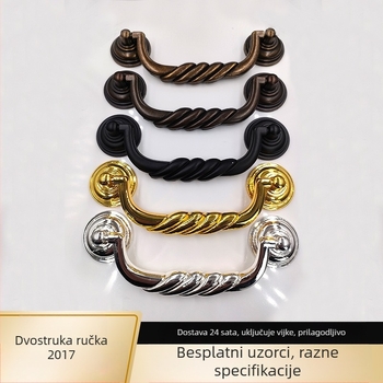 Zlatna zakrivljena ručka od cinkovog legura za ladice i ormariće, europski stil lijevano pod pritiskom, s dva montažna boda