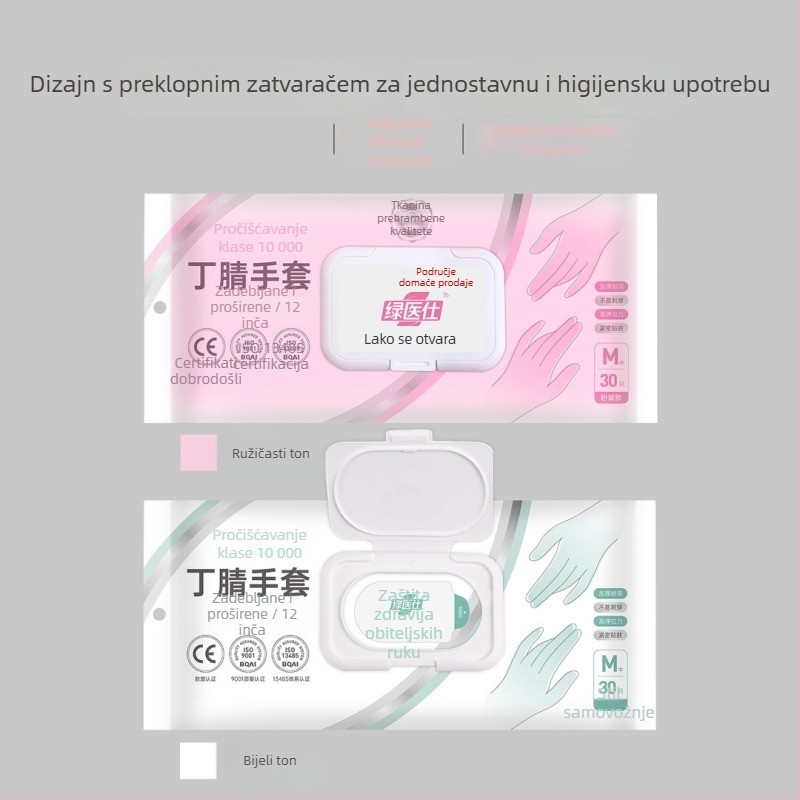 Jednokratne rukavice za pranje posuđa, produžene dužine, nitril, klase hrane, kućna uporaba