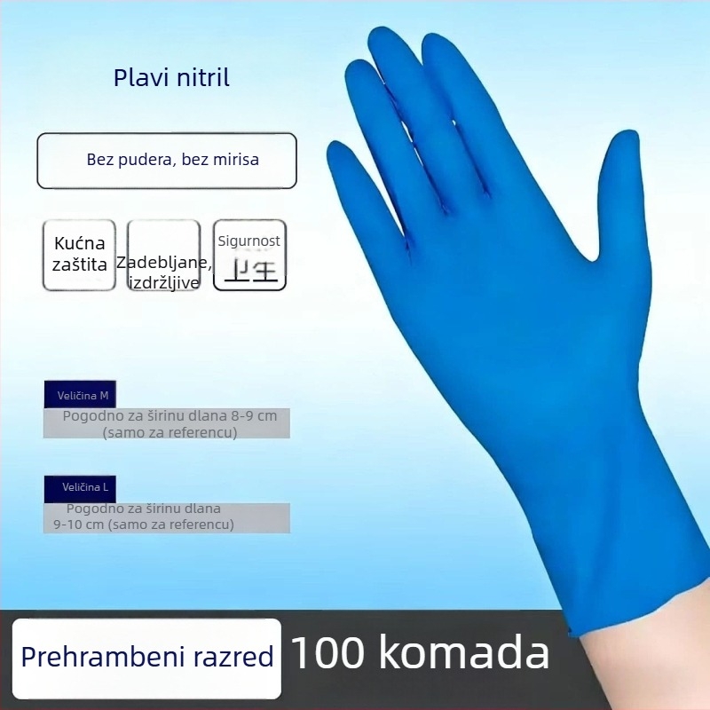 9-inčnih plavih jednokratnih nitrilnih rukavica za pranje posuđa, vodootporne, debele i izdržljive, paket od 100 komada za kuhinju