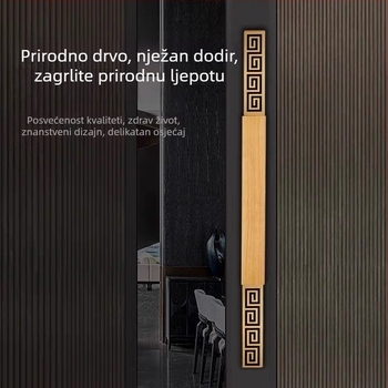 Kvaka za vrata u novokineskom stilu od masivnog drveta za staklena i klizna vrata, nehrđajući čelik, graviran logotip po narudžbi