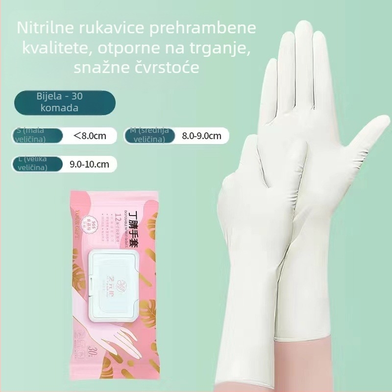 Jednokratne nitrilne rukavice za pranje posuđa i kućno čišćenje, kuhinjska upotreba, izdržljive, prehrambene kvalitete, vodootporne, bez lateksa, tanke