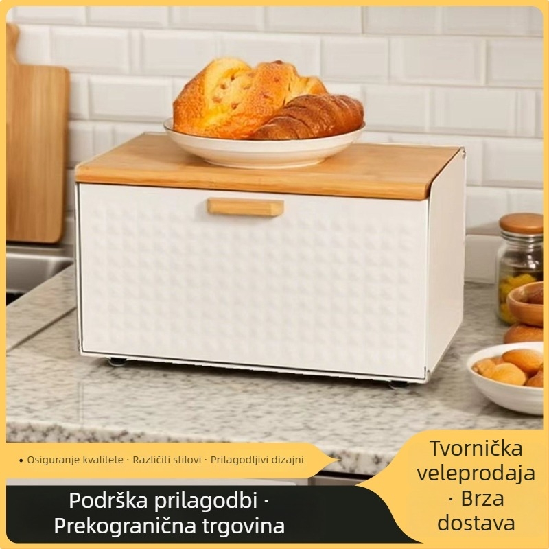 Kovinska kvadratna kutija za kruh s bambusovim poklopcem, kuhinjsko skladištenje