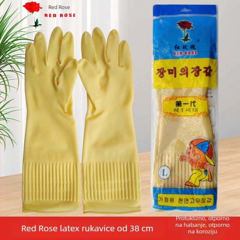 Red Rose latex rukavice, 38 cm, produžene i zgušćane, za čišćenje, pranje i kuhinju, izdržljive rukavice za pranje suđa