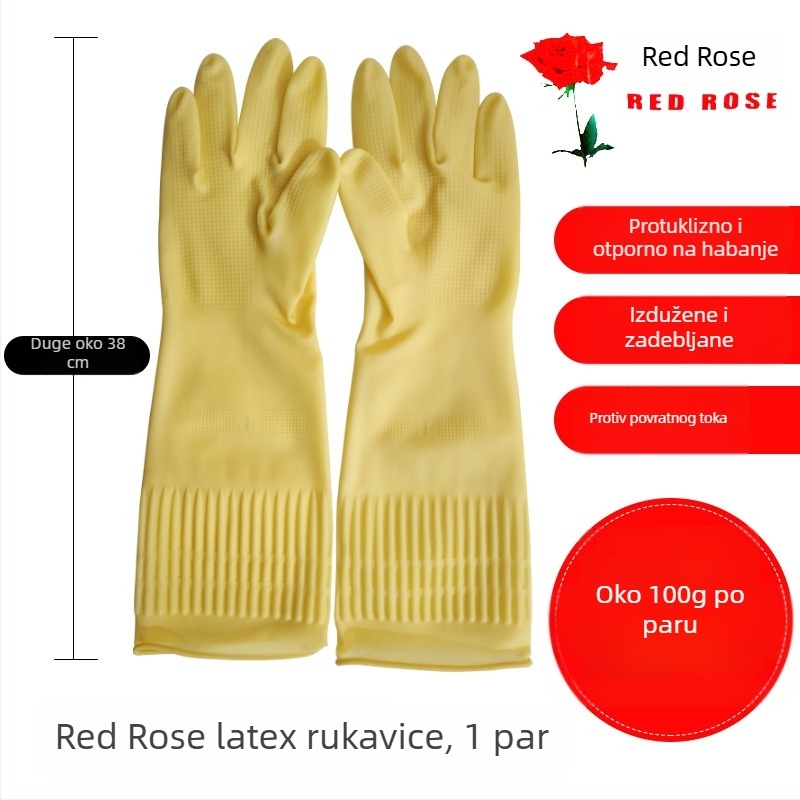 Red Rose latex rukavice, 38 cm, produžene i zgušćane, za čišćenje, pranje i kuhinju, izdržljive rukavice za pranje suđa