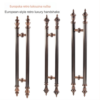 Ručka za staklena vrata, nehrđajući čelik, crveno-brončana krunica na vrhu, luksuzni dizajn za klizna vrata