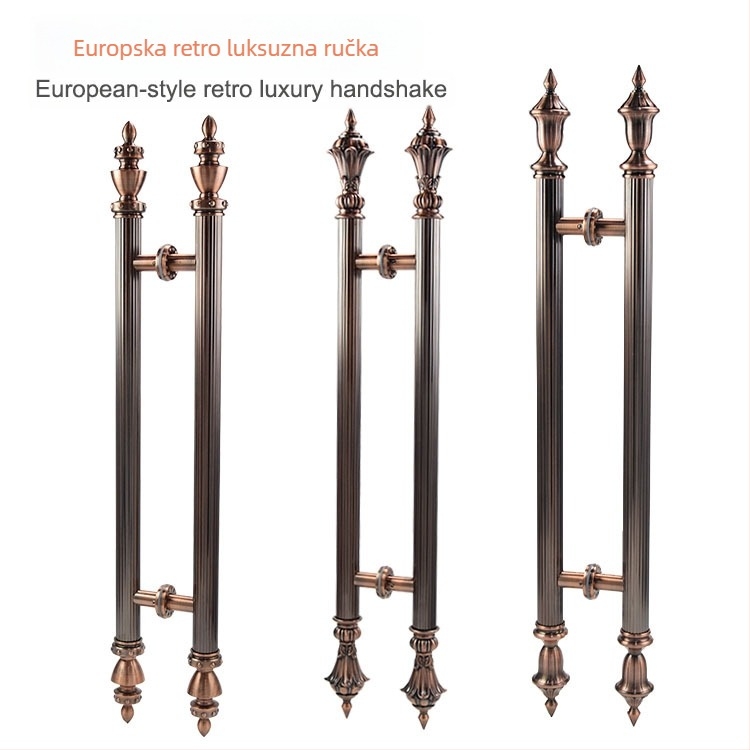 Ručka za staklena vrata, nehrđajući čelik, crveno-brončana krunica na vrhu, luksuzni dizajn za klizna vrata