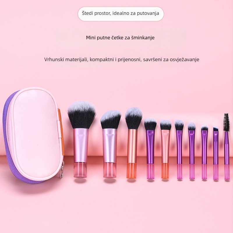 Mini set kistova za šminku s kristalnom drškom - putni set, uključuje kist za puder, konturni kist i rumenilo