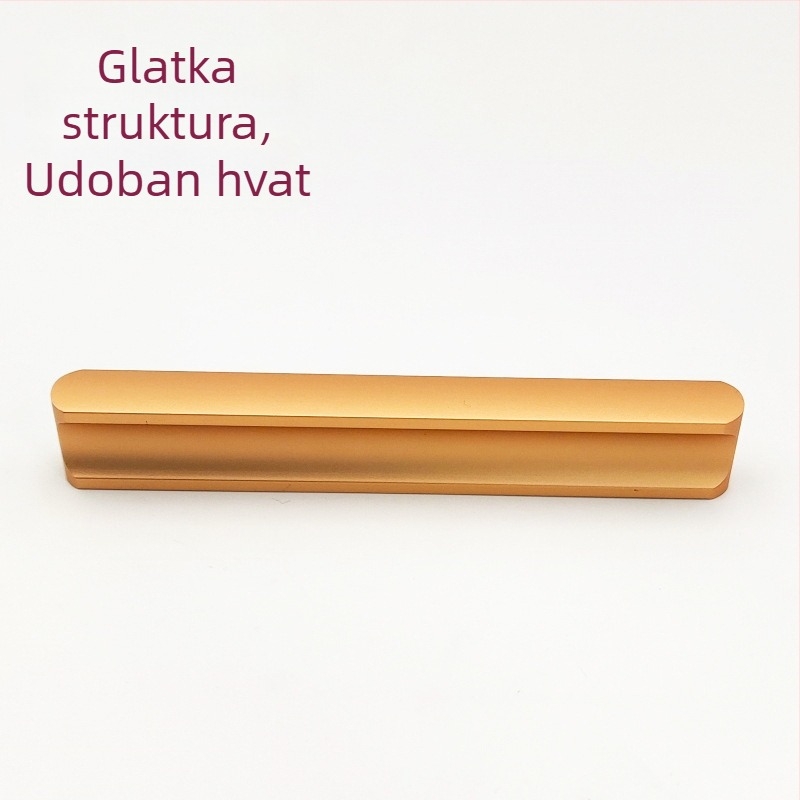 Crna aluminijska kvaka za ormariće – moderni minimalistički stil, zlatna nijansa, produžena za vrata i ladice