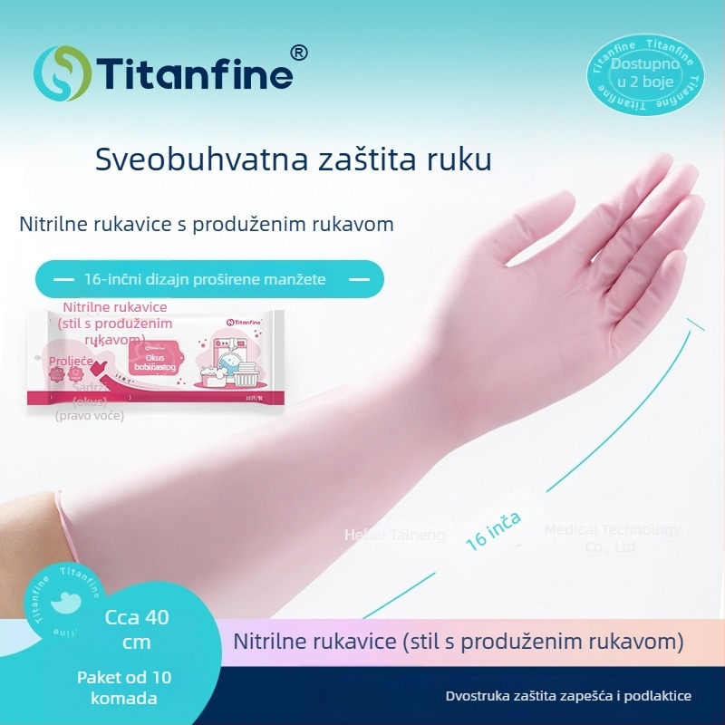 Titanfine nitrilne rukavice s produženim manžete za pranje posuđa i kućno čišćenje