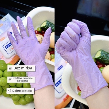 Debele nitrilne rukavice za kućnu upotrebu: kuhinja, pranje posuđa, pranje rublja; vodootporne, izdržljive, otporne na kidanje, visoke čvrstoće, prehrambene klase.
