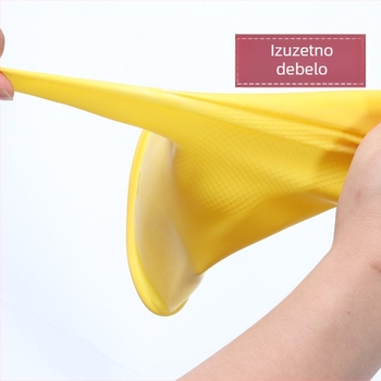Kućanske lateks rukavice za pranje posuđa – izdržljive, debelo, vodootporne i otporne na habanje; duljina 240 mm; dvobojni uzorak; za kuhinju i čišćenje.