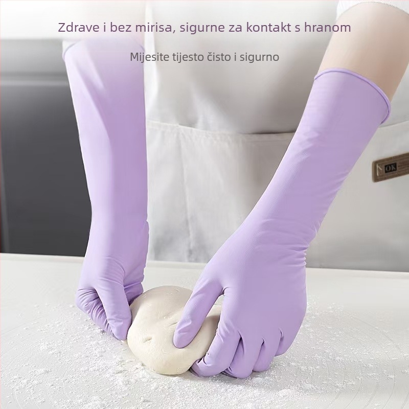 Jednokratne nitrilne rukavice za kućnu upotrebu, pranje suđa, vodootporne, tanke, otporne na ulje i habanje, produžene duljine (24 cm)