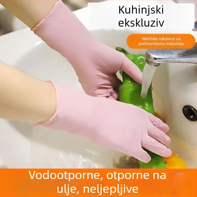 Jednokratne nitrilne rukavice za kućnu upotrebu, pranje suđa, vodootporne, tanke, otporne na ulje i habanje, produžene duljine (24 cm)