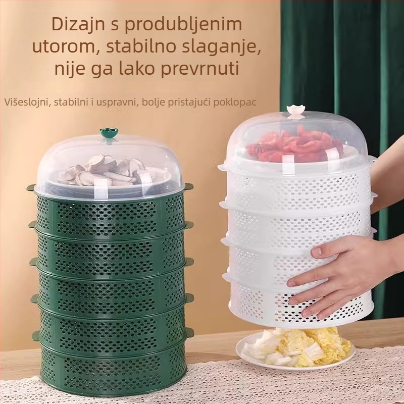 Domaći višefunkcionalni pokrov za hranu s višeslojnim perforiranim dizajnom, pokrov za ostatke hrane na stolu s integriranim odvodnim košem, protiv insekata
