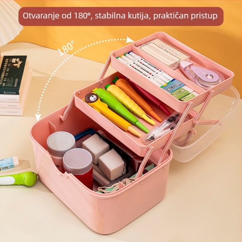 Plastična kutija za kozmetiku s tri sloja, sklopivi dizajn s okretno zatvaračem, prijenosni organizator za lakove za nokte i lijekove