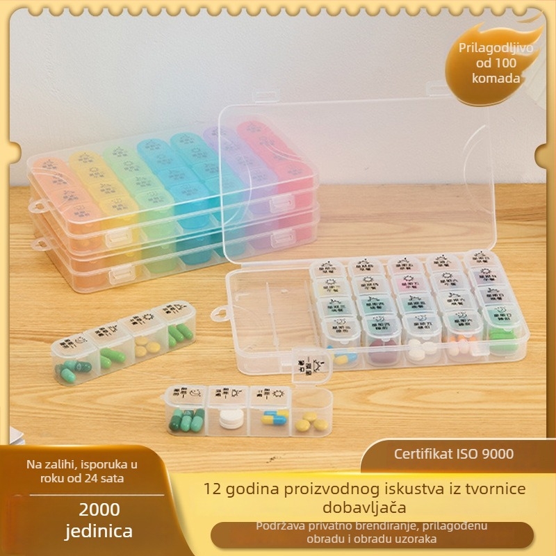 Sedmodnevni prijenosni organizator tableta, plastična kutija za lijekove s odjeljcima