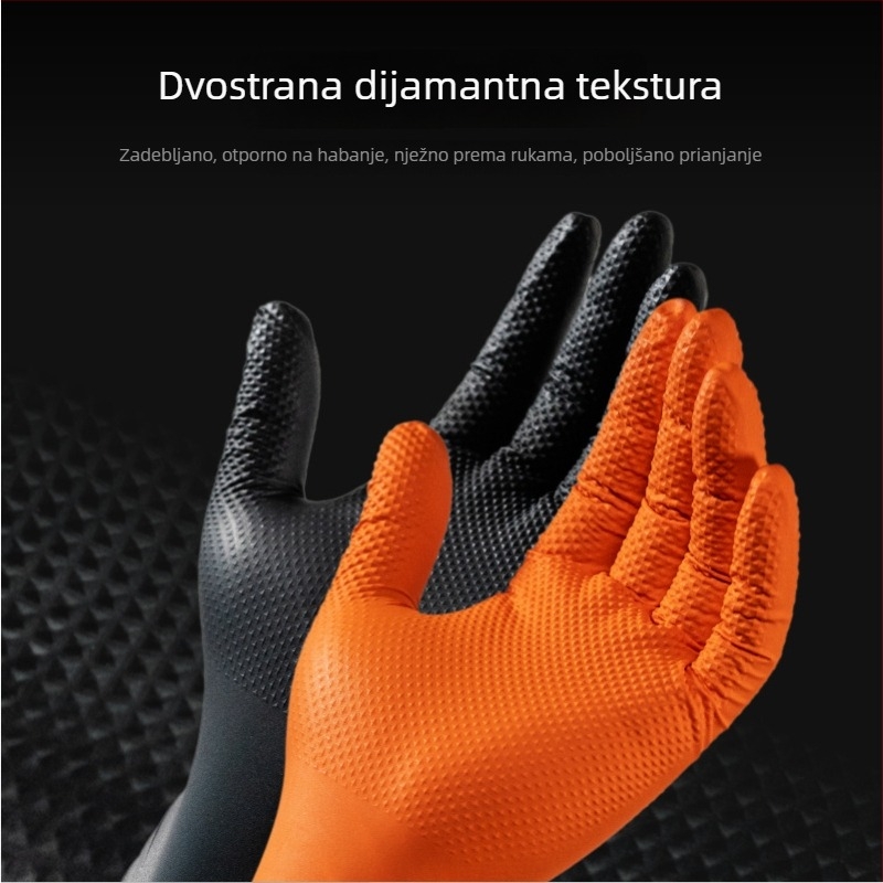 TwoGloves jednokratne nitril rukavice, deblje otporne s dijamantnim uzorkom, za popravke automobila i industrijsku zaštitu otporne na ulje