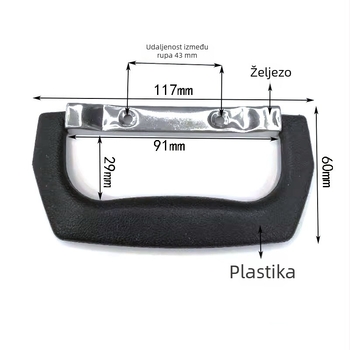 Crna plastična ručka za prtljagu, letnu kutiju i aluminijsku kutiju