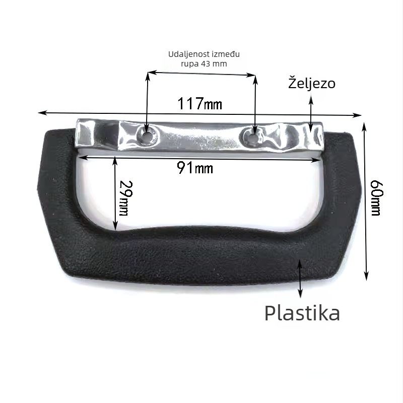 Crna plastična ručka za prtljagu, letnu kutiju i aluminijsku kutiju