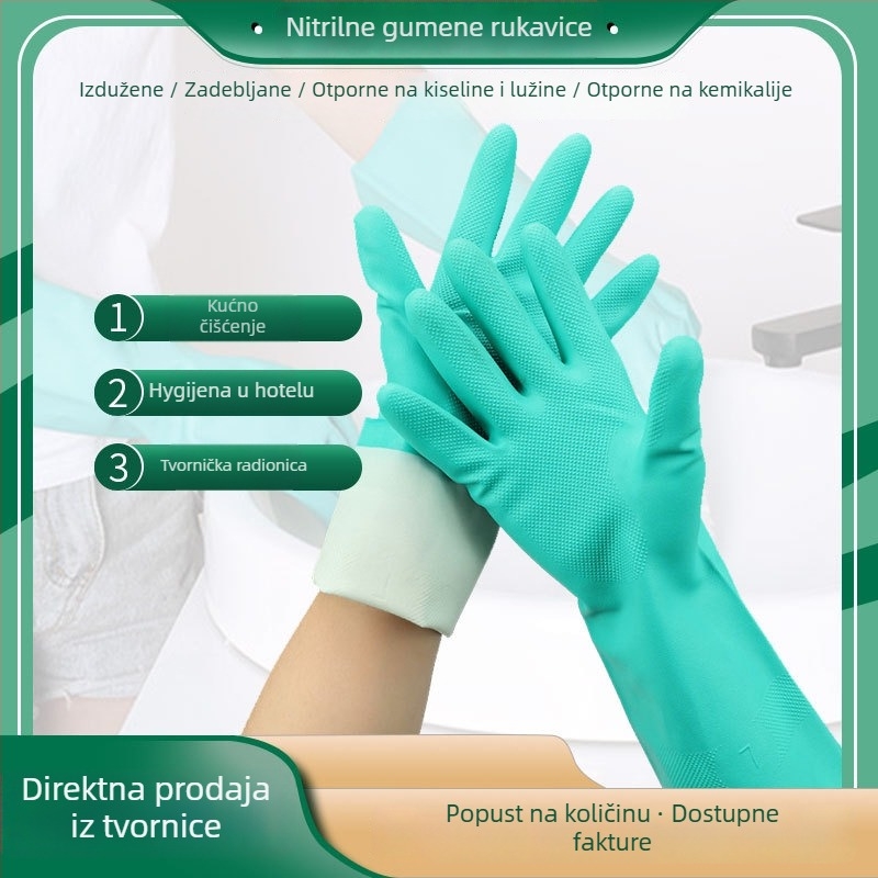 Grube nitrilne rukavice otporne na kemikalije — otporne na kiseline i lužine, otporne na ulje, vodootporne, otporne na habanje, protuklizne, za pranje posuđa