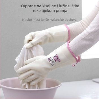 Dugačke, guste gumene rukavice za kućnu upotrebu, kuhinju, pranje posuđa i rublja, s ugrađenom petljom za vješanje.