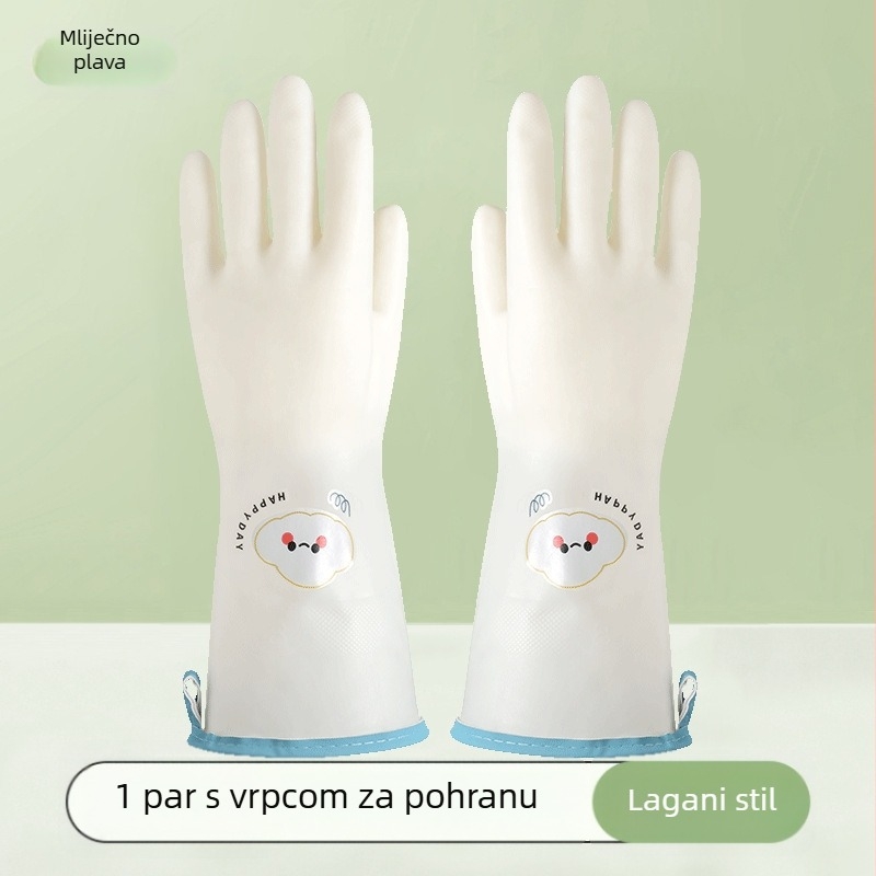 Dugačke, guste gumene rukavice za kućnu upotrebu, kuhinju, pranje posuđa i rublja, s ugrađenom petljom za vješanje.