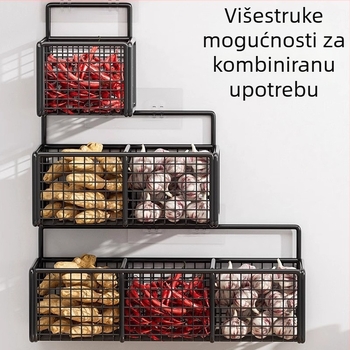 Zidni stalak za luk, đumbir i češnjak – kuhinjski stalak za začine i košara za skladištenje