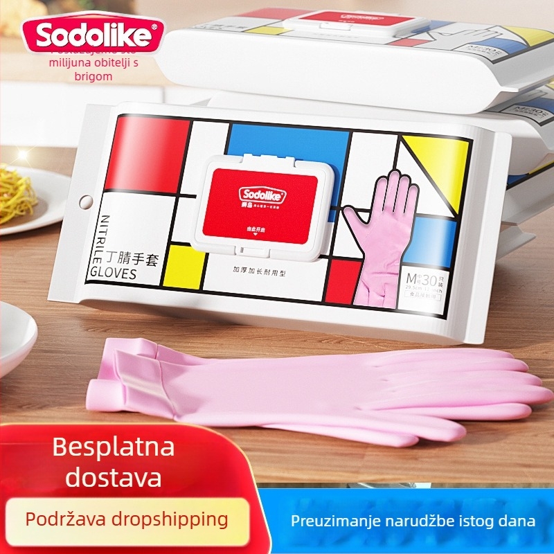 Sodolike jednokratne nitril rukavice za pranje posuđa, produžene duljine, otporne na masnoće, kućno čišćenje