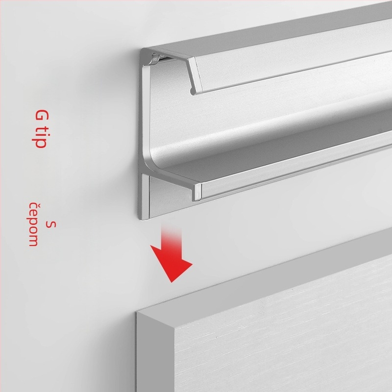 Aluminijska ručica za vrata ormarića bez bušenja, G-oblik s čepom, skrivena kuhinjska ladica F-stil hardver