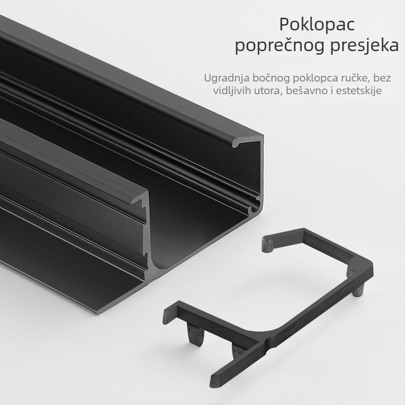 Aluminijska ručica za vrata ormarića bez bušenja, G-oblik s čepom, skrivena kuhinjska ladica F-stil hardver