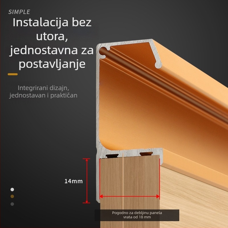 Aluminijska ručica za vrata ormarića bez bušenja, G-oblik s čepom, skrivena kuhinjska ladica F-stil hardver