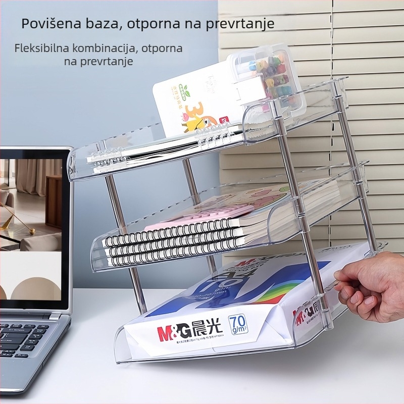 Plastični stolni organizator za knjige i dokumente, višeslojni, za uredske potrebe i učenike