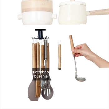 Kuka za kuhinju s 6 kandži za žlice i spatule, zidni okretni organizator za male dijelove