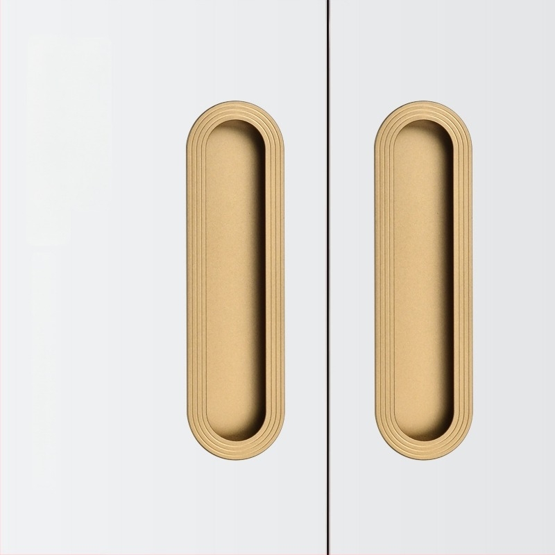 Ugradbena ručka za ormariće i ladice, aluminijski spoj, mat završna obrada. Veličine 65 mm, 150 mm, 200 mm. Jednostruka ili dvostruka vodilica. Završeci: brass gold, gun gray, gentleman gray, matte black.